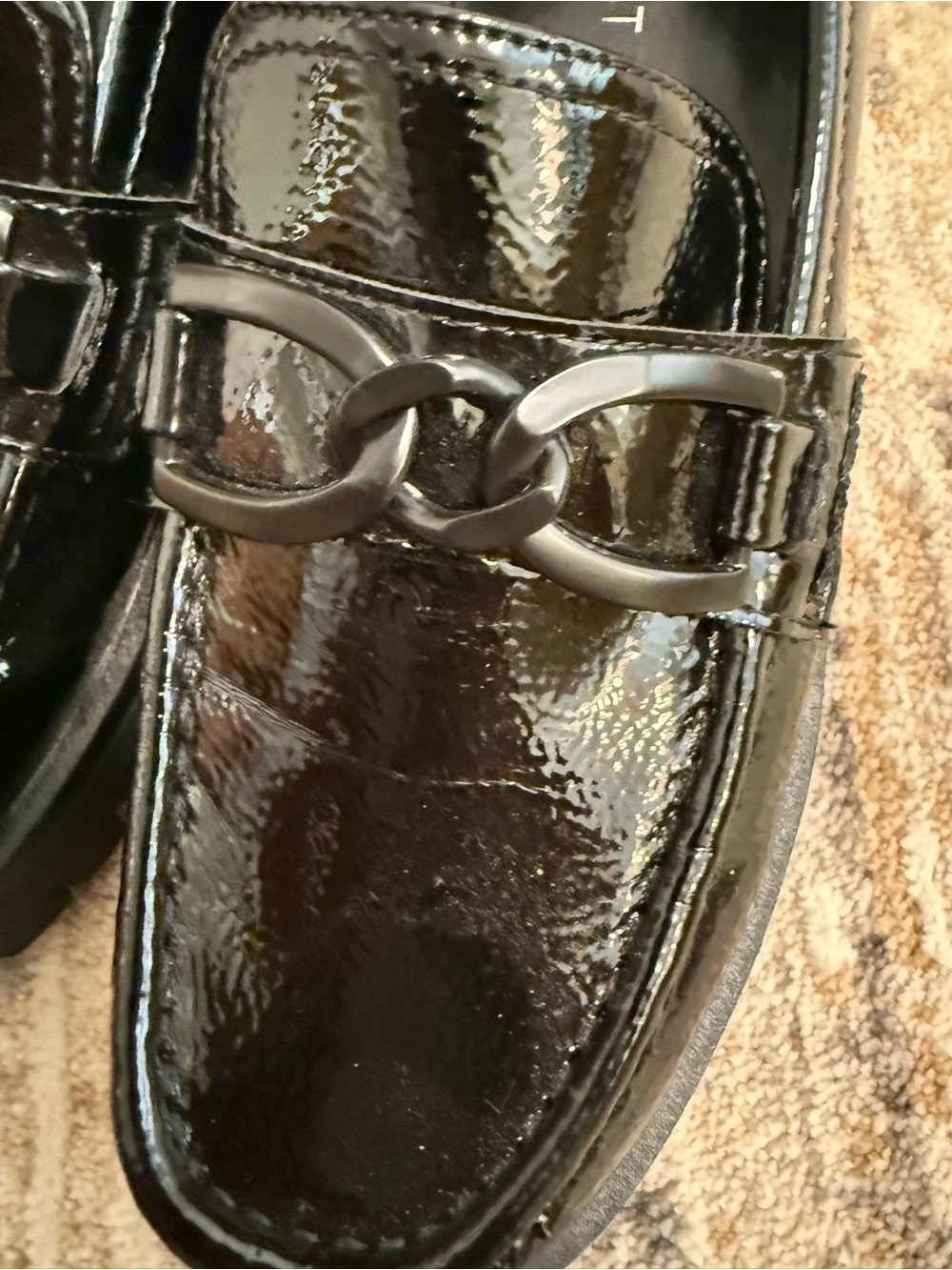 Nine West Black Patent Chain-Trim Loafers - Picture 3 of 8
